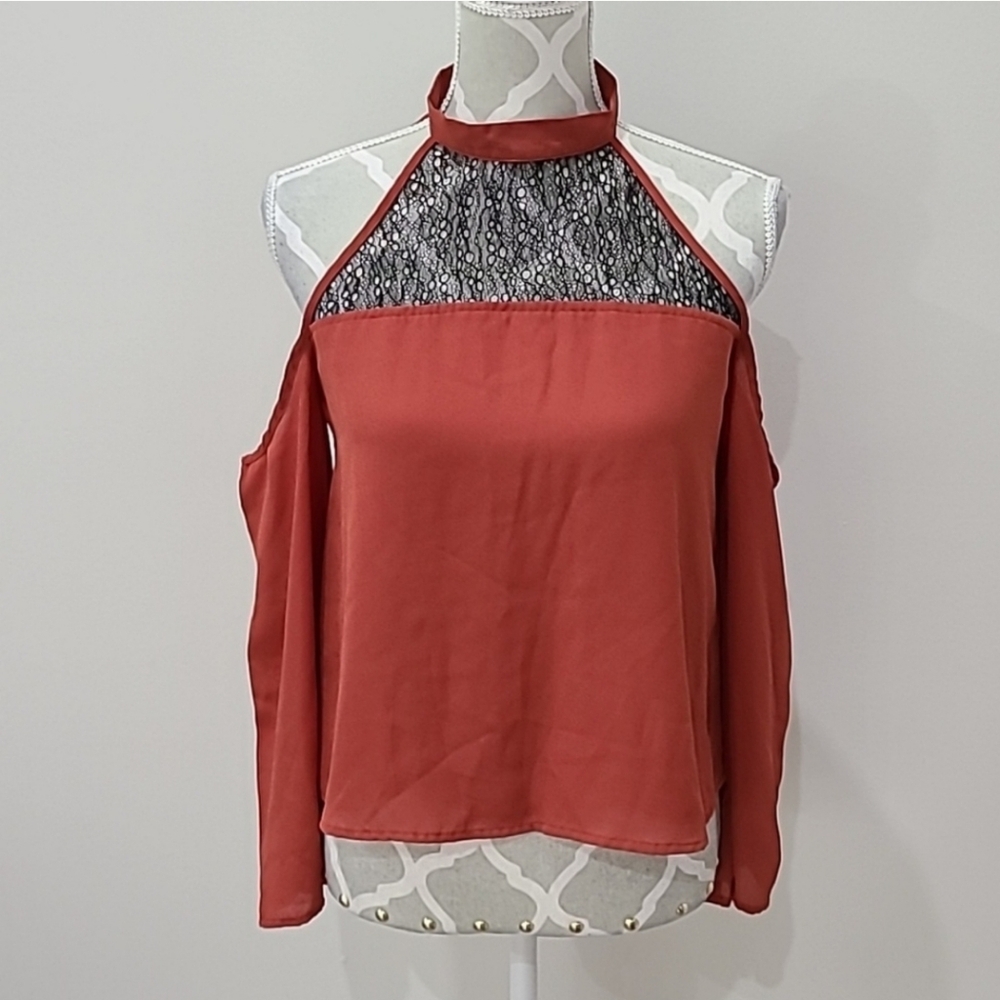 Charlotte Russe Halter with Black Lace in Burnt Orange